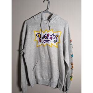 Vintage Nickelodeon Rugrats size medium Hoodie Sweatshirt Gray logo yellow